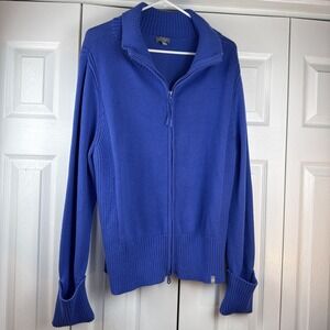 T‎ by Talbots Full Zip Sweater Jacket CoolMax Purple Ribbed Women's Size XL